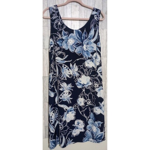 R & M Richards Dresses & Skirts - R&M RICHARDS Midi Dress Blue Floral Sleeveless Pullover Summer Vacation Size 14